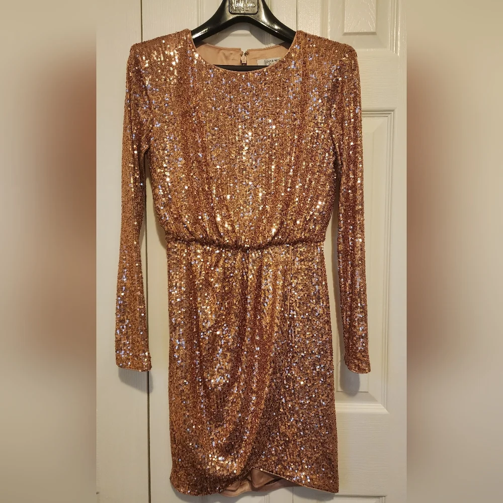 Ever New Melbourne Juniper Sequin Wrap Mini Dress Size 2. Champagne Pink - Picture 8 of 14